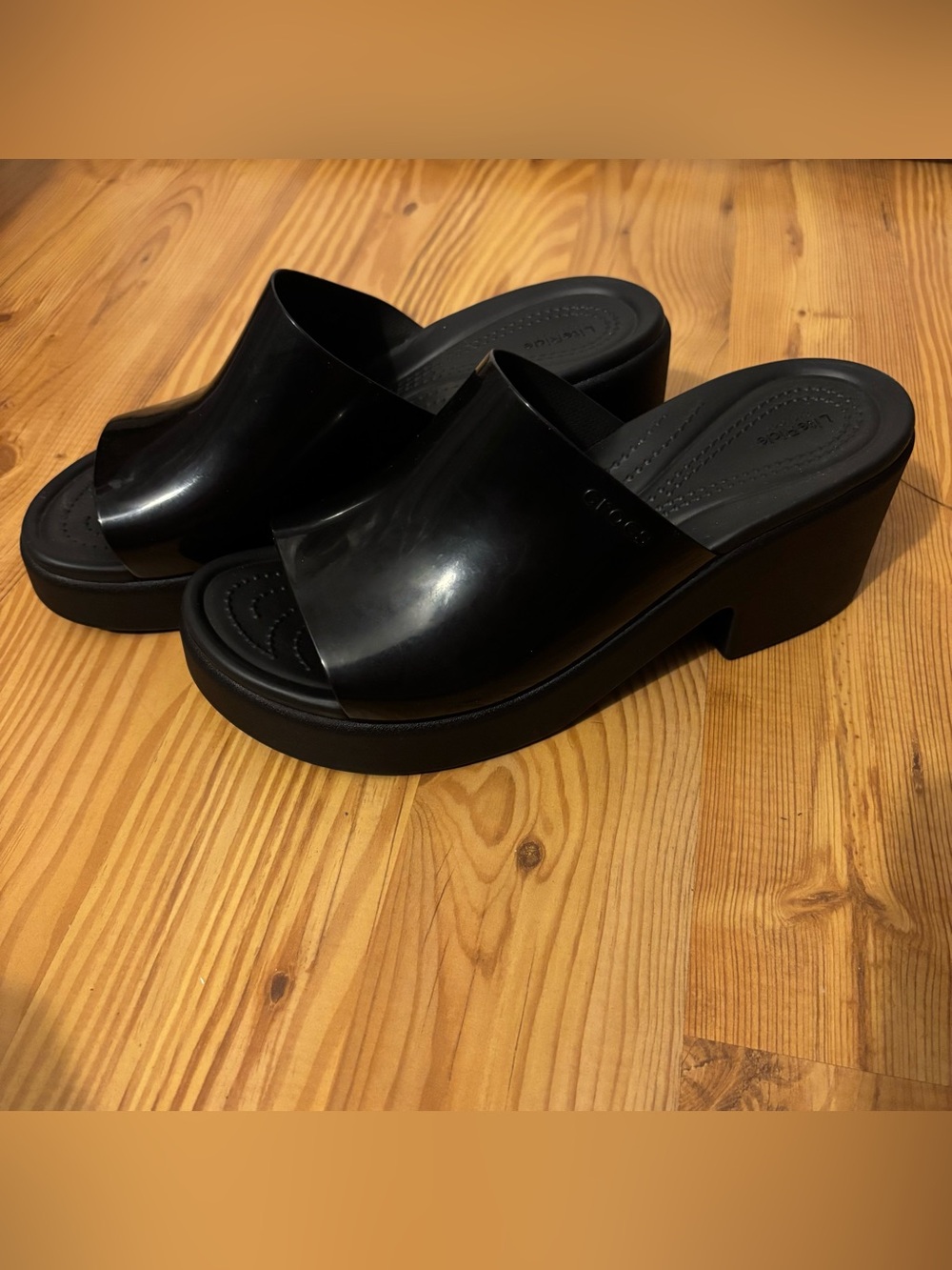 Crocs Brooklyn slide high shine heel black size 10